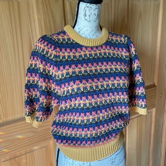 Universal Thread Sweaters - Short-Sleeved Multi-Colored Knit Sweater